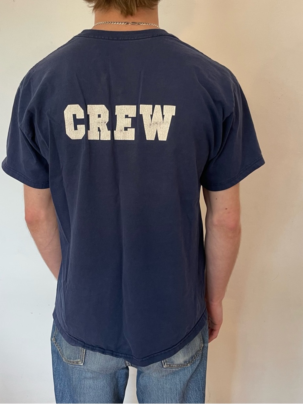 Hanes Navy Short Sleeve Tee with White CREW Graphic